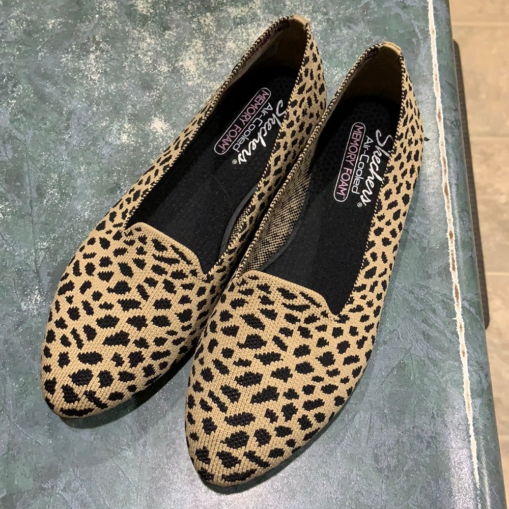 Leopard sketchers memory foam flats